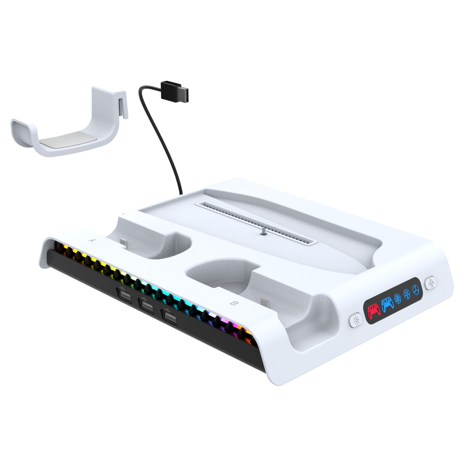 PS5 Pro/Slim Multi-Function RGB Cooling Dual Controller Charger & Headset Holder